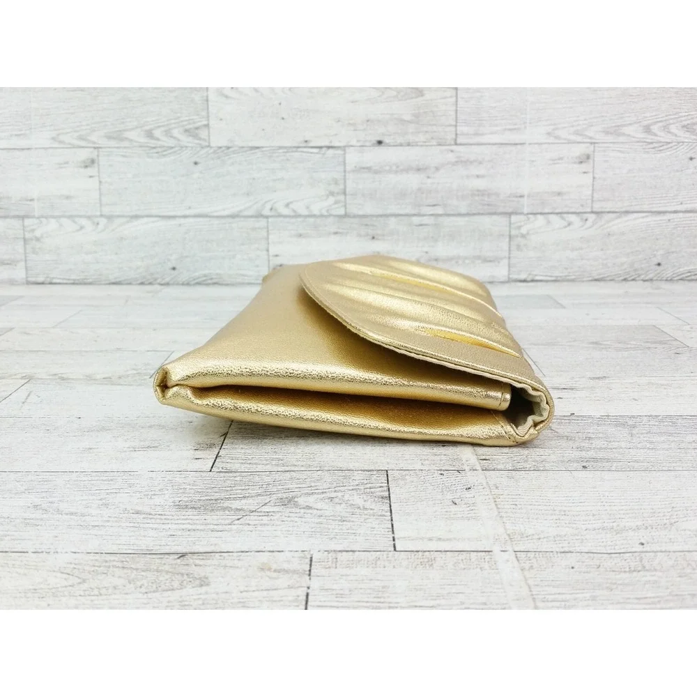 Vintage Gold Clutch Folded Snap Closure Envelope Clutch Bag MCM Metallic Shimmer